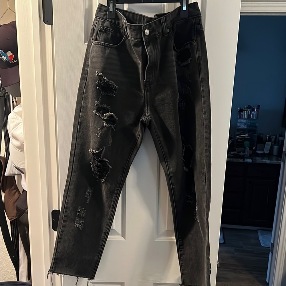 Nasty Gal Distressed Black Jeans